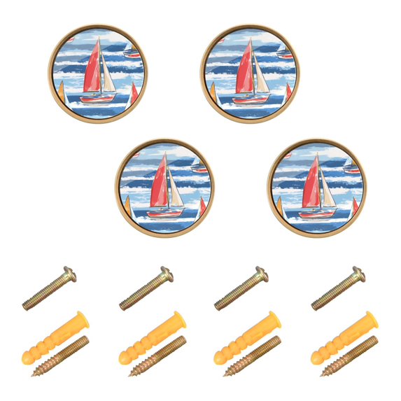 Yayeee 8 Pack Cabinet Knobs with Screws Round Zinc Drawer Pulls for Kitchen, Red Sailboats