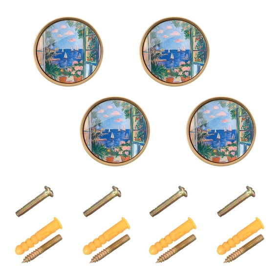 Yayeee 8 Pack Cabinet Knobs with Screws Round Zinc Drawer Pulls for Kitchen, Sea Window