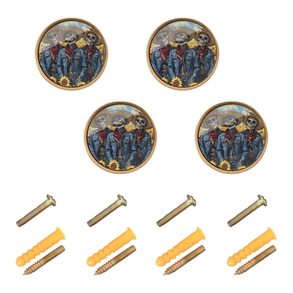 Yayeee 8 Pack Cabinet Knobs with Screws Round Zinc Drawer Pulls for Kitchen, Three Skeletons