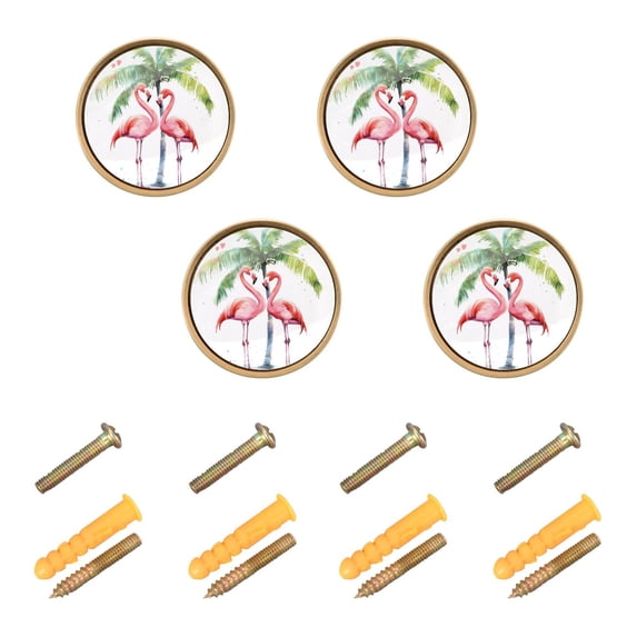 Yayeee 8 Pack Cabinet Knobs with Screws Round Zinc Drawer Pulls for Kitchen, Two Flamingos Coconut Tree