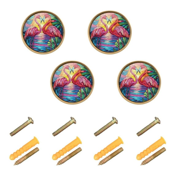 Yayeee 8 Pack Cabinet Knobs with Screws Round Zinc Drawer Pulls for Kitchen, Two Vibrant Pink Flamingos