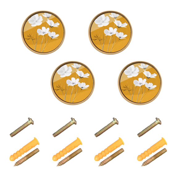 Yayeee 8 Pack Cabinet Knobs with Screws Round Zinc Drawer Pulls for Kitchen, White Flowers