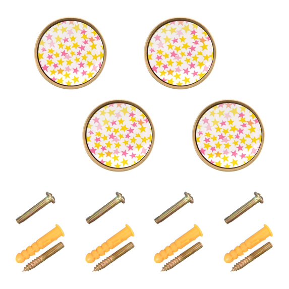 Yayeee 8 Pack Cabinet Knobs with Screws Round Zinc Drawer Pulls for Kitchen, White Stars Pattern