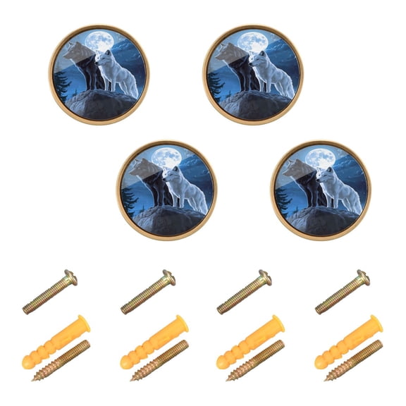 Yayeee 8 Pack Cabinet Knobs with Screws Round Zinc Drawer Pulls for Kitchen, Wolves Moon