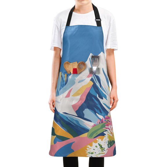 Yayeee Chief Kitchen Apron with Pockets for Cooking Water Resistant Unisex Adjustable Neck Strap, Abstract Snow Mountain
