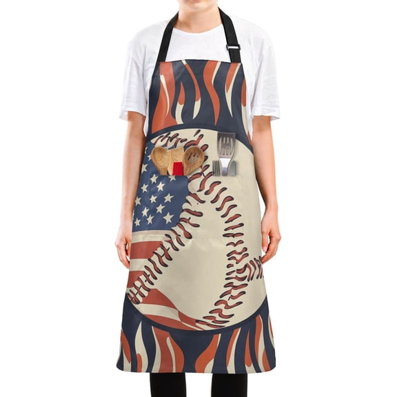 Yayeee Chief Kitchen Apron with Pockets for Cooking Water Resistant Unisex Adjustable Neck Strap, Baseball Pattern
