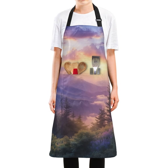 Yayeee Chief Kitchen Apron with Pockets for Cooking Water Resistant Unisex Adjustable Neck Strap, Beautiful Mountain