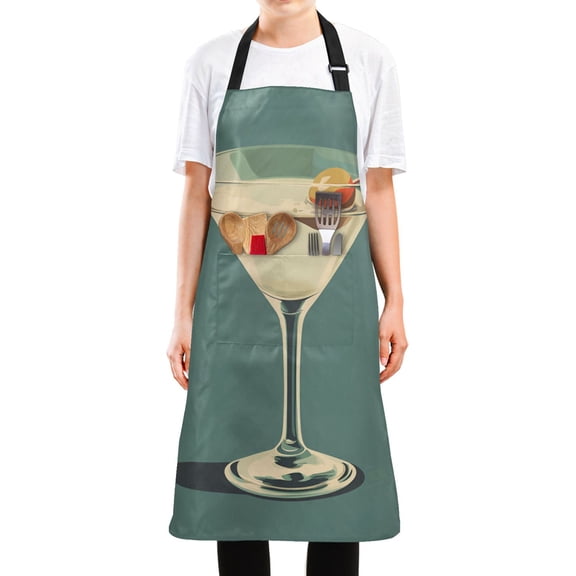 Yayeee Chief Kitchen Apron with Pockets for Cooking Water Resistant Unisex Adjustable Neck Strap, Beige Martini