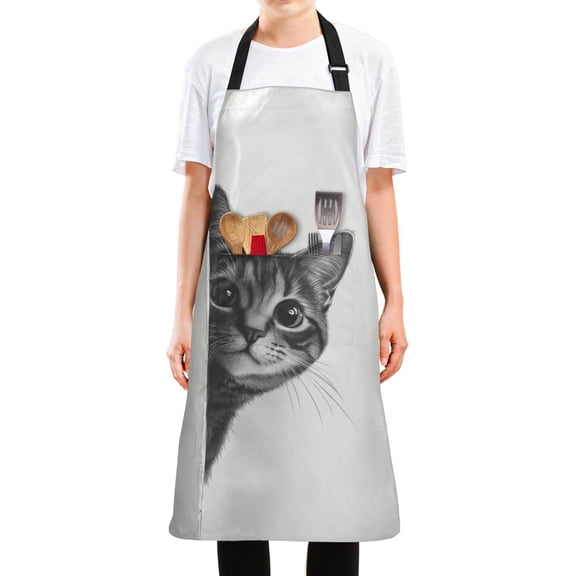 Yayeee Chief Kitchen Apron with Pockets for Cooking Water Resistant Unisex Adjustable Neck Strap, Black Cute Cat