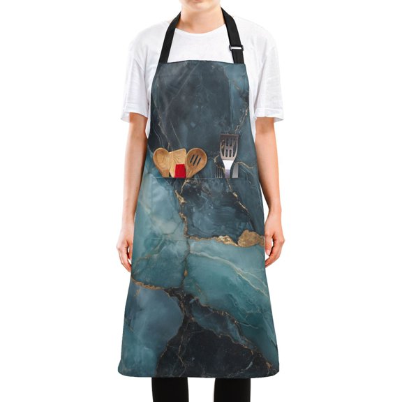 Yayeee Chief Kitchen Apron with Pockets for Cooking Water Resistant Unisex Adjustable Neck Strap, Black Marble