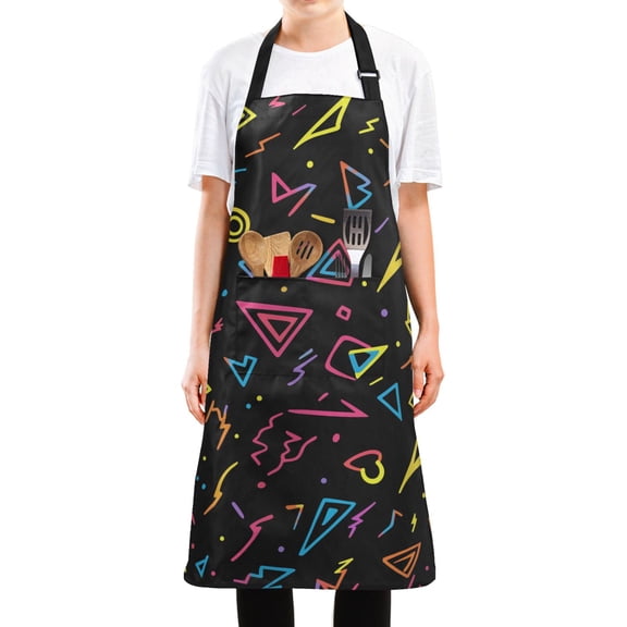 Yayeee Chief Kitchen Apron with Pockets for Cooking Water Resistant Unisex Adjustable Neck Strap, Black Neon Lightning