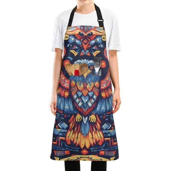 Yayeee Chief Kitchen Apron with Pockets for Cooking Water Resistant Unisex Adjustable Neck Strap, Blue Abstract Eagle