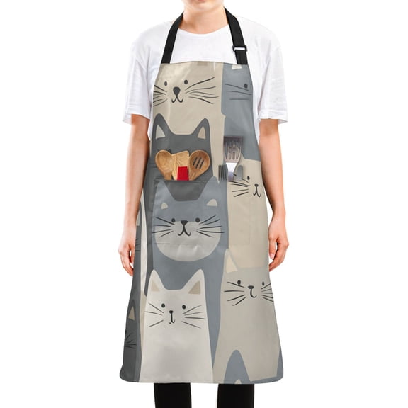Yayeee Chief Kitchen Apron with Pockets for Cooking Water Resistant Unisex Adjustable Neck Strap, Blue Cute Cats