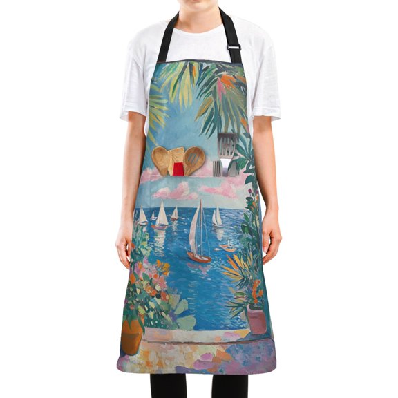 Yayeee Chief Kitchen Apron with Pockets for Cooking Water Resistant Unisex Adjustable Neck Strap, Blue Sea