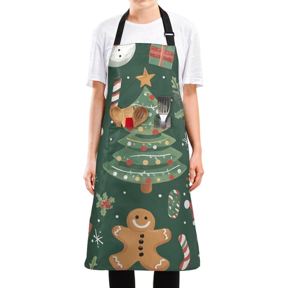 Yayeee Chief Kitchen Apron with Pockets for Cooking Water Resistant Unisex Adjustable Neck Strap, Brown Christmas Gingerbread