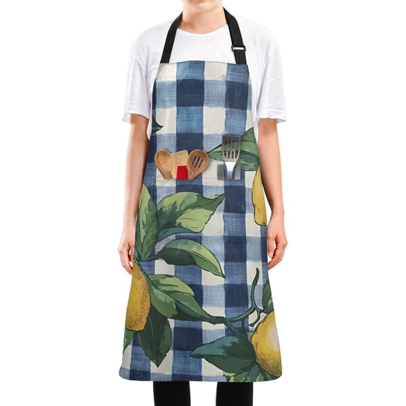 Yayeee Chief Kitchen Apron with Pockets for Cooking Water Resistant Unisex Adjustable Neck Strap, Cartoon Beige Lemon