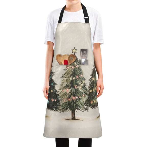 Yayeee Chief Kitchen Apron with Pockets for Cooking Water Resistant Unisex Adjustable Neck Strap, Cartoon Christmas Trees