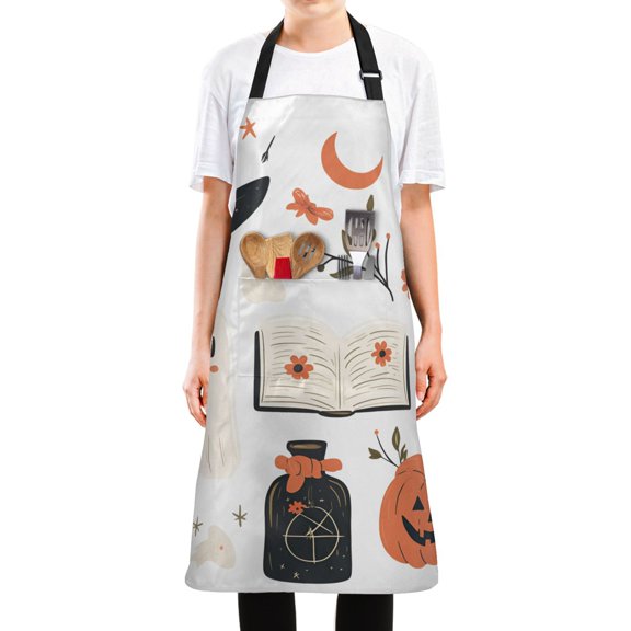Yayeee Chief Kitchen Apron with Pockets for Cooking Water Resistant Unisex Adjustable Neck Strap, Cartoon Halloween Ghosts