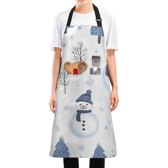 Yayeee Chief Kitchen Apron with Pockets for Cooking Water Resistant Unisex Adjustable Neck Strap, Cartoon Snowmen