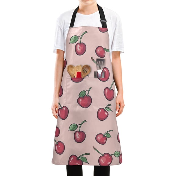 Yayeee Chief Kitchen Apron with Pockets for Cooking Water Resistant Unisex Adjustable Neck Strap, Cherries Pattern