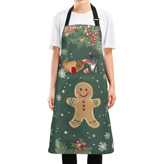 Yayeee Chief Kitchen Apron with Pockets for Cooking Water Resistant Unisex Adjustable Neck Strap, Christmas Gingerbread