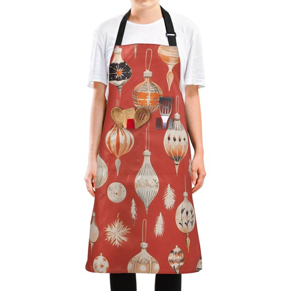 Yayeee Chief Kitchen Apron with Pockets for Cooking Water Resistant Unisex Adjustable Neck Strap, Christmas Ornaments Pattern