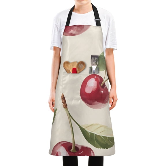 Yayeee Chief Kitchen Apron with Pockets for Cooking Water Resistant Unisex Adjustable Neck Strap, Cute Cherry