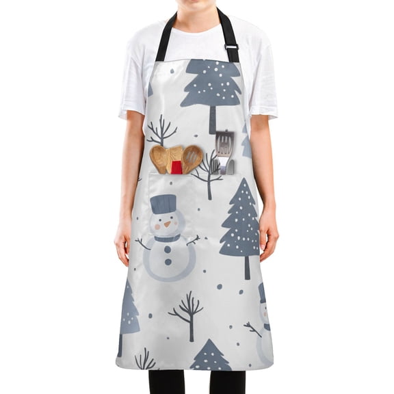Yayeee Chief Kitchen Apron with Pockets for Cooking Water Resistant Unisex Adjustable Neck Strap, Cute Snowmen