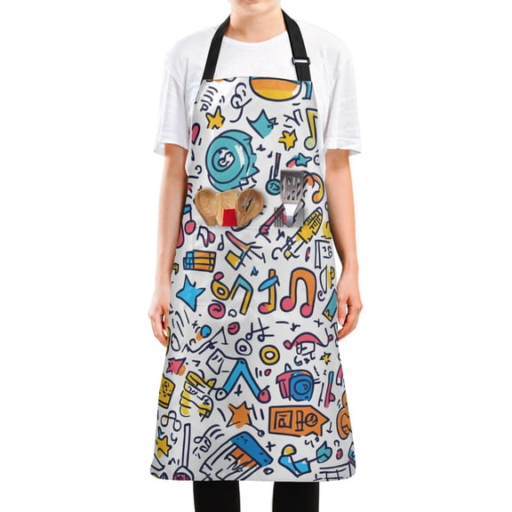Yayeee Chief Kitchen Apron with Pockets for Cooking Water Resistant Unisex Adjustable Neck Strap, Doodle Pattern
