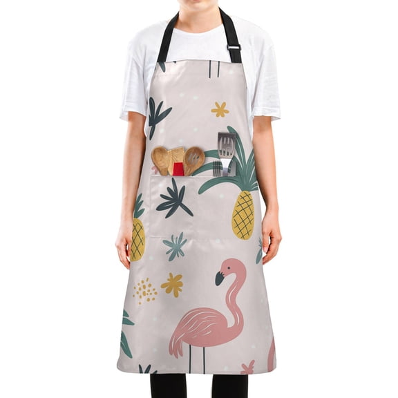 Yayeee Chief Kitchen Apron with Pockets for Cooking Water Resistant Unisex Adjustable Neck Strap, Flamingo Pattern