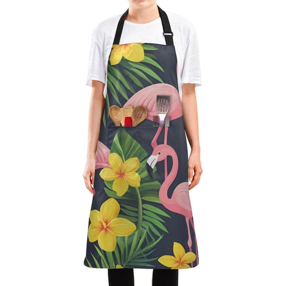 Yayeee Chief Kitchen Apron with Pockets for Cooking Water Resistant Unisex Adjustable Neck Strap, Flamingo Pattern
