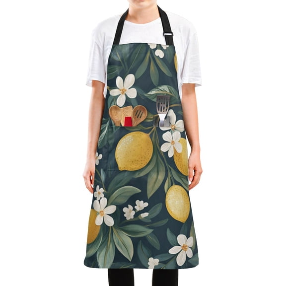 Yayeee Chief Kitchen Apron with Pockets for Cooking Water Resistant Unisex Adjustable Neck Strap, Floral Lemons