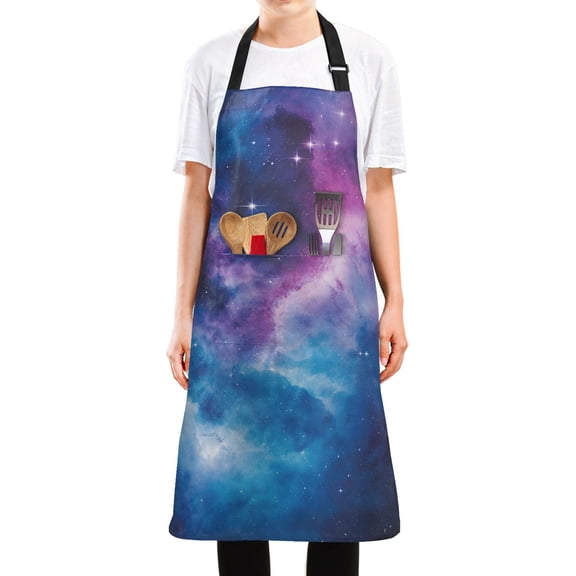 Yayeee Chief Kitchen Apron with Pockets for Cooking Water Resistant Unisex Adjustable Neck Strap, Galaxy Pattern