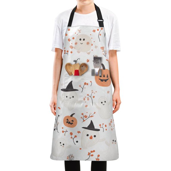 Yayeee Chief Kitchen Apron with Pockets for Cooking Water Resistant Unisex Adjustable Neck Strap, Ghost Design