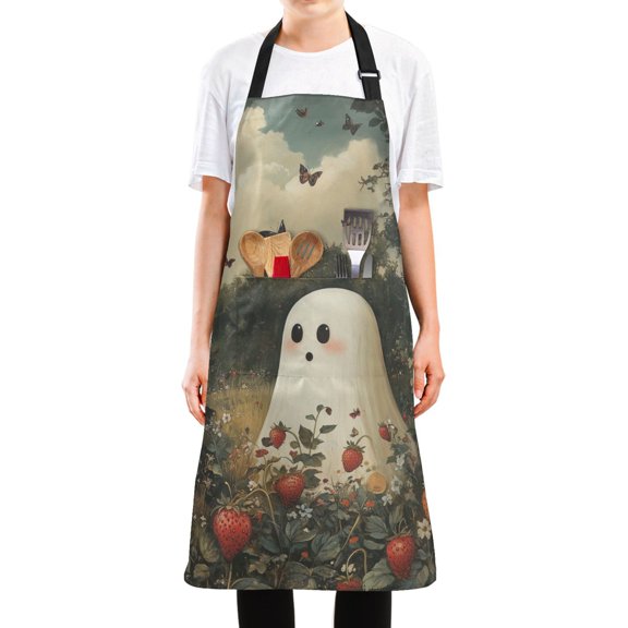 Yayeee Chief Kitchen Apron with Pockets for Cooking Water Resistant Unisex Adjustable Neck Strap, Ghost in Strawberry Fields