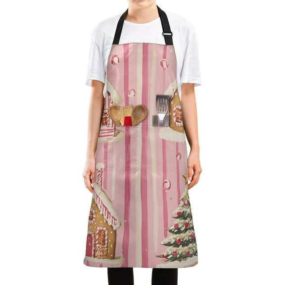 Yayeee Chief Kitchen Apron with Pockets for Cooking Water Resistant Unisex Adjustable Neck Strap, Gingerbread Houses