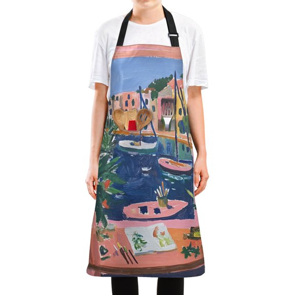 Yayeee Chief Kitchen Apron with Pockets for Cooking Water Resistant Unisex Adjustable Neck Strap, Green Window