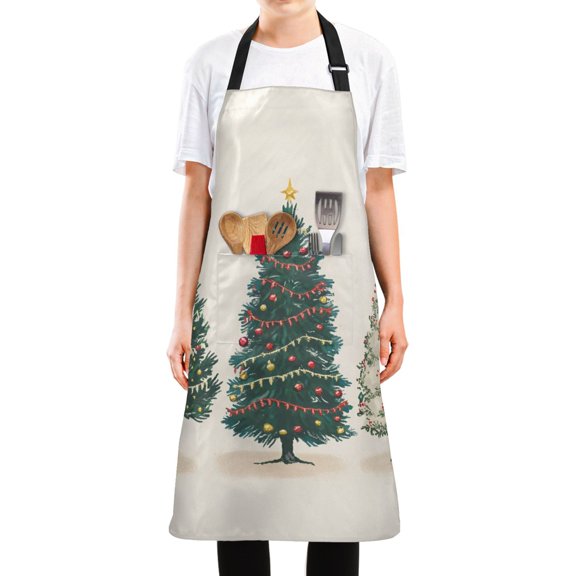 Yayeee Chief Kitchen Apron with Pockets for Cooking Water Resistant Unisex Adjustable Neck Strap, Hand Drawn Christmas