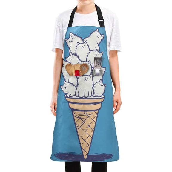 Yayeee Chief Kitchen Apron with Pockets for Cooking Water Resistant Unisex Adjustable Neck Strap, Ice Cream Cat
