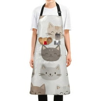 Yayeee Chief Kitchen Apron with Pockets for Cooking Water Resistant Unisex Adjustable Neck Strap, Light Gray Cat Pattern