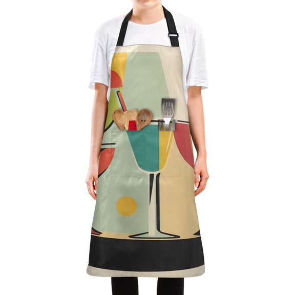 Yayeee Chief Kitchen Apron with Pockets for Cooking Water Resistant Unisex Adjustable Neck Strap, Modern Glass