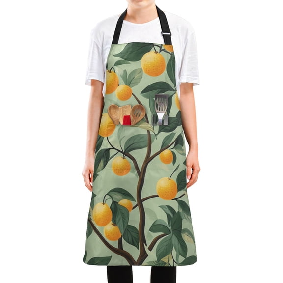 Yayeee Chief Kitchen Apron with Pockets for Cooking Water Resistant Unisex Adjustable Neck Strap, Orange Tree