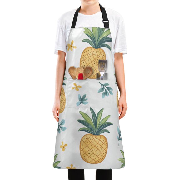Yayeee Chief Kitchen Apron with Pockets for Cooking Water Resistant Unisex Adjustable Neck Strap, Pineapple