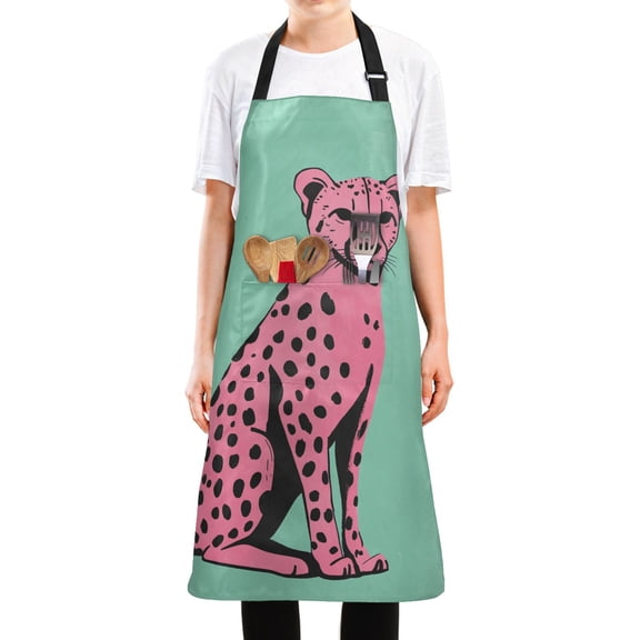 Yayeee Chief Kitchen Apron with Pockets for Cooking Water Resistant Unisex Adjustable Neck Strap, Pink Cheetah