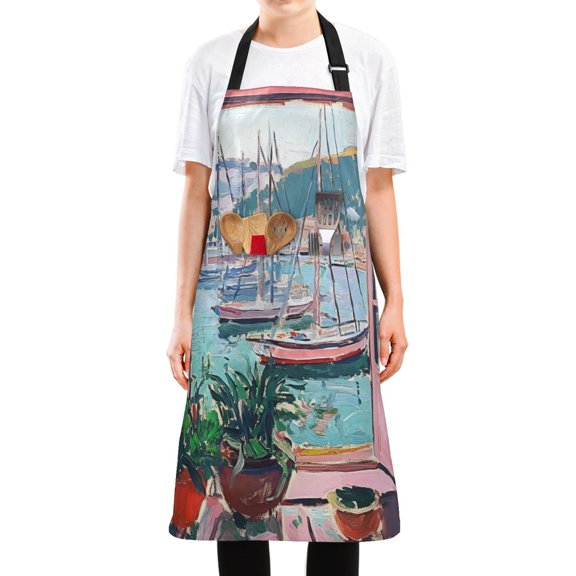 Yayeee Chief Kitchen Apron with Pockets for Cooking Water Resistant Unisex Adjustable Neck Strap, Pink Door