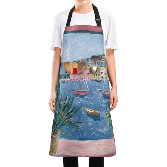 Yayeee Chief Kitchen Apron with Pockets for Cooking Water Resistant Unisex Adjustable Neck Strap, Pink Window