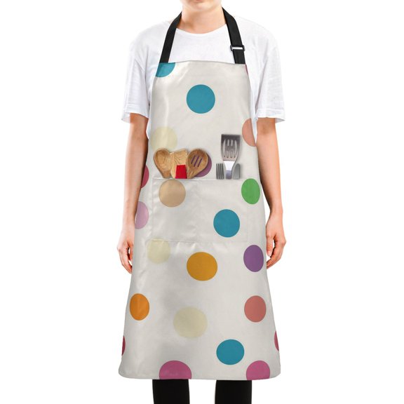 Yayeee Chief Kitchen Apron with Pockets for Cooking Water Resistant Unisex Adjustable Neck Strap, Polka Dot