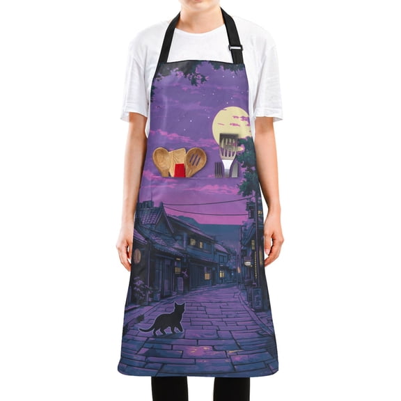Yayeee Chief Kitchen Apron with Pockets for Cooking Water Resistant Unisex Adjustable Neck Strap, Purple Street