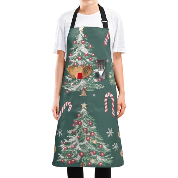 Yayeee Chief Kitchen Apron with Pockets for Cooking Water Resistant Unisex Adjustable Neck Strap, Red Christmas Gingerbread