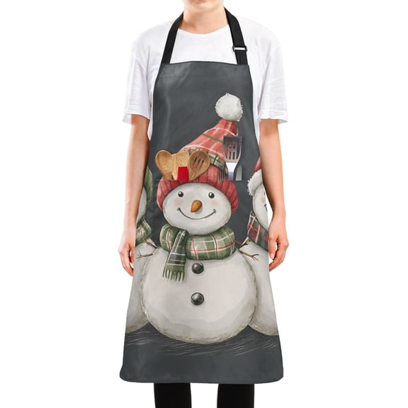Yayeee Chief Kitchen Apron with Pockets for Cooking Water Resistant Unisex Adjustable Neck Strap, Red Snowmen